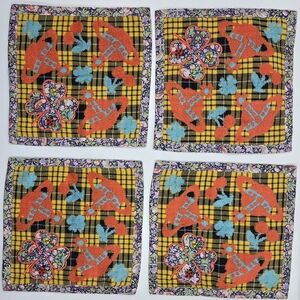 Vivienne Westwood Set of 4 Mini Towel Handkerchiefs - Yellow Tartan & Orb